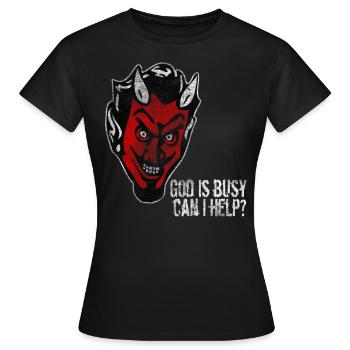 God is Busy Can I Help? Funny lucifer fun retro - Women's T-Shirt - black - Front - AI Model Female 172 dark (172cm)
