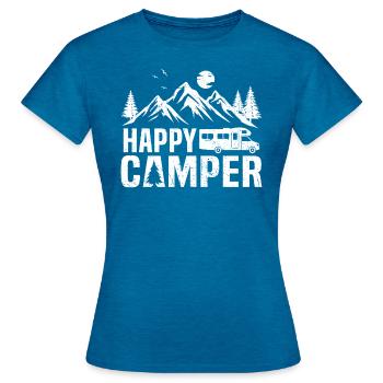 campeur heureux camping-car t-shirt camping - T-shirt Femme - bleu saphir antique chiné - Devant - AI Model Female 172 dark (172cm)