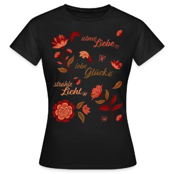 🌸 Blumen Vintage Elegant – Spruch Liebe, Licht - Frauen T-Shirt - Schwarz - Vorne - AI Model Female 172 dark (172cm)