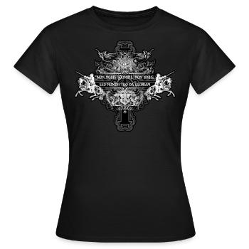 Tempelritter - Templerlogo"deinem Namen gib Ehre" - Frauen T-Shirt - Schwarz - Vorne - AI Model Female 172 dark (172cm)