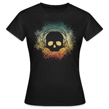 Totenkopf DJ Kopfhörer Retro Guitar Oldschool - Frauen T-Shirt - Schwarz - Vorne - AI Model Female 172 dark (172cm)