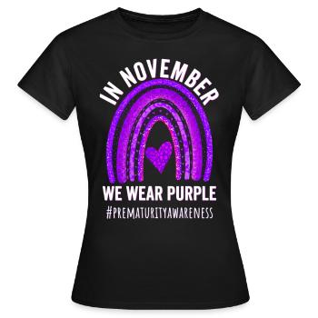 Im November tragen wir Lila, Frühgeburtlichkeit - Frauen T-Shirt - Schwarz - Vorne - AI Model Female 172 dark (172cm)