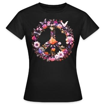 Symbole de paix, symbole de paix, signe de paix, fleurs - T-shirt Femme - noir - Devant - AI Model Female 172 dark (172cm)