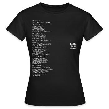Gegen Rechts, Gegen Nazis. Rechts ist es einsam - Frauen T-Shirt - Schwarz - Vorne - AI Model Female 172 dark (172cm)