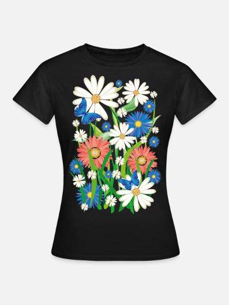 24 Blumen Schmetterlinge Sommer Wiese - Frauen T-Shirt - Schwarz