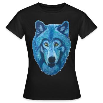 epischer Wolf Wolfskopf mit blauem Pelz - Frauen T-Shirt - Schwarz - Vorne - AI Model Female 172 dark (172cm)