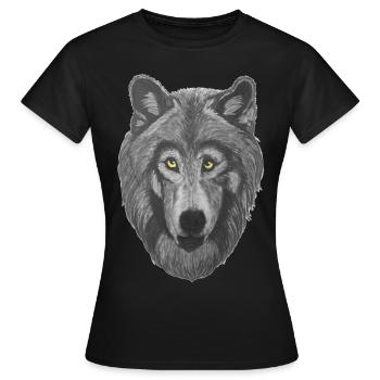 Wolf Wolfskopf mit grauem Pelz und gelben Augen - Frauen T-Shirt - Schwarz - Vorne - AI Model Female 172 dark (172cm)