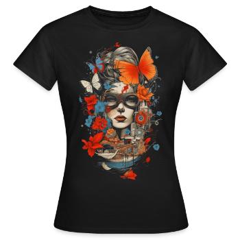 Unikate, Blumen und Frauen - Frauen T-Shirt - Schwarz - Vorne - AI Model Female 172 dark (172cm)