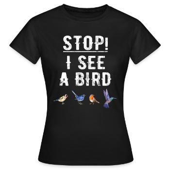 Vögel Beobachten Fernglas Vogel Abbildung Spruch - Frauen T-Shirt - Schwarz - Vorne - AI Model Female 172 dark (172cm)