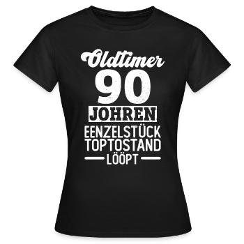 Oldtimer - 90 Johren 90 Geburtstag Plattdeutsch - Frauen T-Shirt - Schwarz - Vorne - AI Model Female 172 dark (172cm)