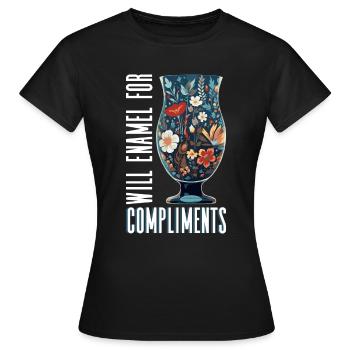 Will enamel for compliments - Enameled glass - Women's T-Shirt - black - Front - AI Model Female 172 dark (172cm)