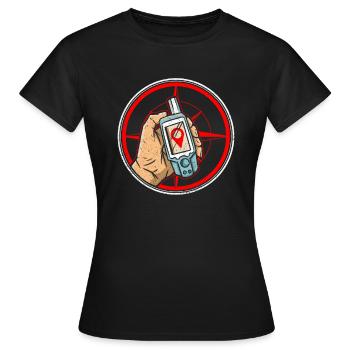 Boussole + Main avec récepteur GPS - Geocaching - T-shirt Femme - noir - Devant - AI Model Female 172 dark (172cm)