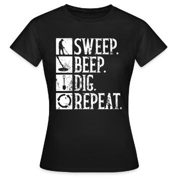 Wischen Piepsen Graben Wiederholen Metalldetektor - Frauen T-Shirt - Schwarz - Vorne - AI Model Female 172 dark (172cm)