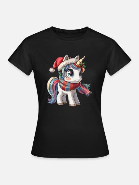 Einhorn-Weihnachts-Kawaii - Frauen T-Shirt - Schwarz