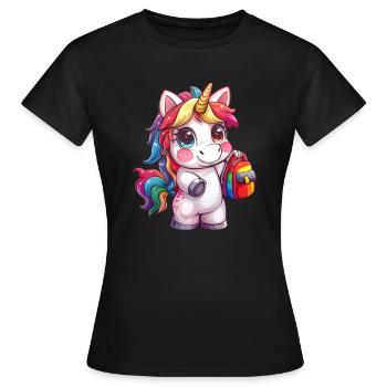 Einhorn Schulranzen Kawaii Japanisch - Frauen T-Shirt - Schwarz - Vorne - AI Model Female 172 dark (172cm)
