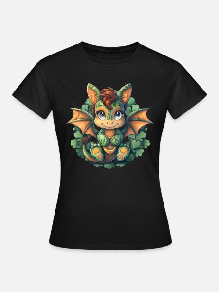 Drache St. Patricks Day Hufeisen Kinder - Frauen T-Shirt - Schwarz