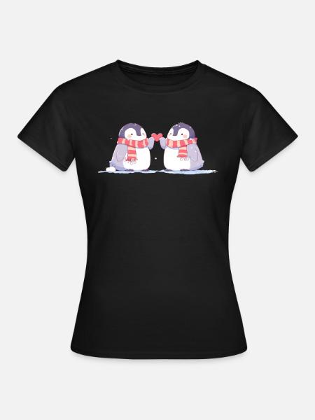 Pinguin Pärchen Kawaii Pinguin Niedlich - Frauen T-Shirt - Schwarz