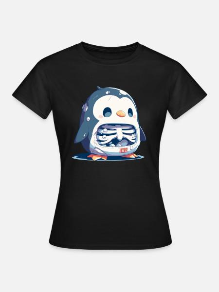 Pinguin Skelett Halloween Pinguin Niedlich - Frauen T-Shirt - Schwarz