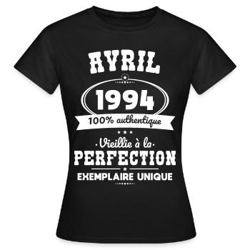 Anniversaire 30 ans - Avril 1994 Perfection - T-shirt Femme - noir - Devant - AI Model Female 172 dark (172cm)