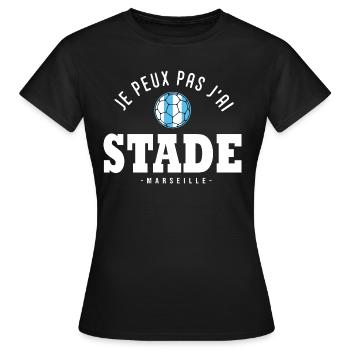 J'peux pas j'ai stade foot football OM Marseille - T-shirt Femme - noir - Devant - AI Model Female 172 dark (172cm)