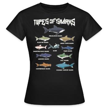 Types of sharks, Megaldon, Black Tip, Tiger Shark - Frauen T-Shirt - Schwarz - Vorne - AI Model Female 172 dark (172cm)