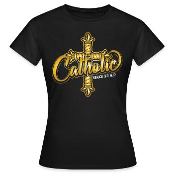 Catholique depuis 33 après JC Crucifix Jesus Eucharis - T-shirt Femme - noir - Devant - AI Model Female 172 dark (172cm)