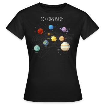 Sonnensystem mit allen Planeten, Umlaufbahnen - Frauen T-Shirt - Schwarz - Vorne - AI Model Female 172 dark (172cm)