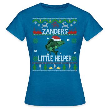 Zander Claus ® Zander’s little Helper - T-shirt Femme - bleu saphir antique chiné - Devant - AI Model Female 172 dark (172cm)