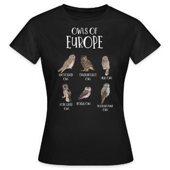 Eulenarten, Eulen & Kauze, Eule Fan - Frauen T-Shirt - Schwarz - Vorne - AI Model Female 172 dark (172cm)