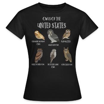 Eulenarten, Eulen & Kauze, Eule Fan - Frauen T-Shirt - Schwarz - Vorne - AI Model Female 172 dark (172cm)