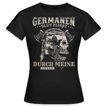 Germanen Blut fließt durch meine Adern, Odin - Frauen T-Shirt - Schwarz - Vorne - AI Model Female 172 dark (172cm)