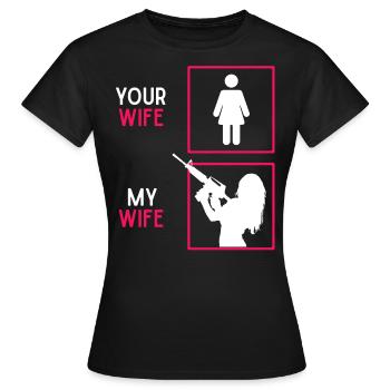 Gun Lover, Gun Owner Quote, Woman Weapons - Women's T-Shirt - black - Front - AI Model Female 172 dark (172cm)