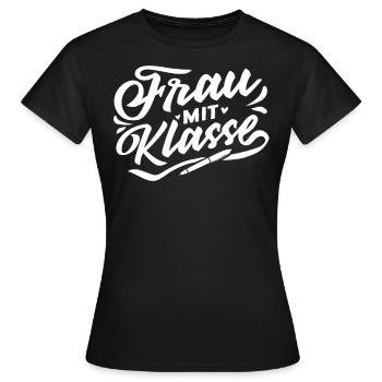 Woman with class, Children's School, Teacher - Women's T-Shirt - black - Front - AI Model Female 172 dark (172cm)