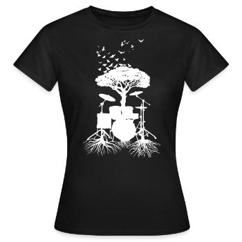 Schlagzeugerwurzeln, Drumsticks - Frauen T-Shirt - Schwarz - Vorne - AI Model Female 172 dark (172cm)