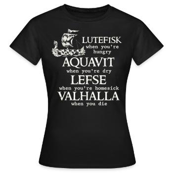 Skandinavischer Poe, Wikinger, Lutefisk - Frauen T-Shirt - Schwarz - Vorne - AI Model Female 172 dark (172cm)