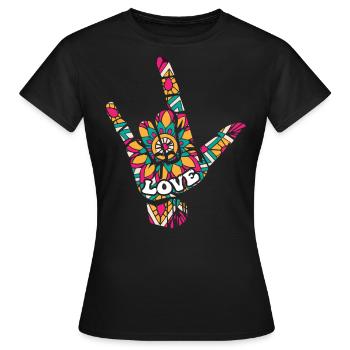 Langue des signes Asl. - T-shirt Femme - noir - Devant - AI Model Female 172 dark (172cm)
