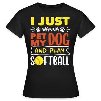 Il suffit de caresser mon chien et de jouer au softball - T-shirt Femme - noir - Devant - AI Model Female 172 dark (172cm)