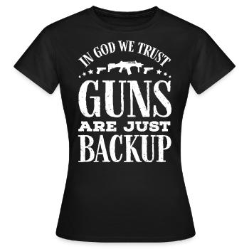En Dieu, nous avons confiance, les armes ne sont que des sauvegardes - T-shirt Femme - noir - Devant - AI Model Female 172 dark (172cm)