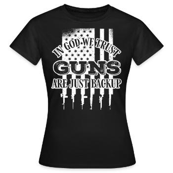 En Dieu, nous avons confiance, les armes ne sont que des sauvegardes - T-shirt Femme - noir - Devant - AI Model Female 172 dark (172cm)