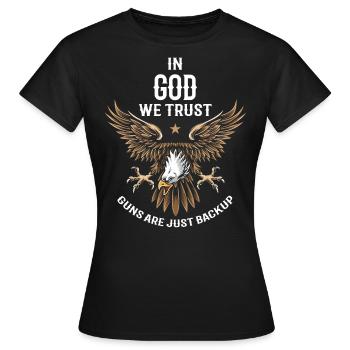 En Dieu, nous avons confiance, les armes ne sont que des sauvegardes - T-shirt Femme - noir - Devant - AI Model Female 172 dark (172cm)