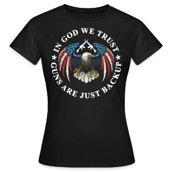 En Dieu, nous avons confiance, les armes ne sont que des sauvegardes - T-shirt Femme - noir - Devant - AI Model Female 172 dark (172cm)