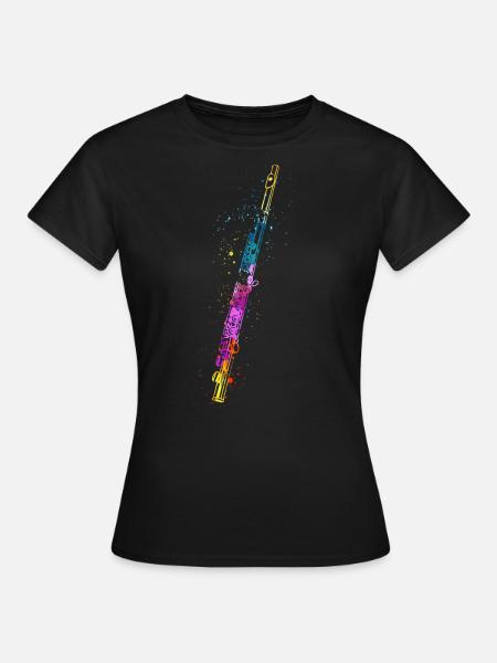 Flöte, Flöte spielen, - Frauen T-Shirt - Schwarz