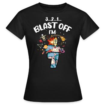 Blast Off J’ai 7 ans, 7ème anniversaire - T-shirt Femme - noir - Devant - AI Model Female 172 dark (172cm)