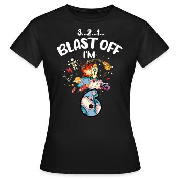 Blast Off J’ai 6 ans, 6ème anniversaire - T-shirt Femme - noir - Devant - AI Model Female 172 dark (172cm)