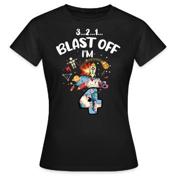 Blast Off J’ai 4 ans, 4ème anniversaire - T-shirt Femme - noir - Devant - AI Model Female 172 dark (172cm)