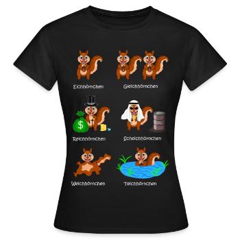 écureuils, écureuils, écureuils, cheikhs, - T-shirt Femme - noir - Devant - AI Model Female 172 dark (172cm)