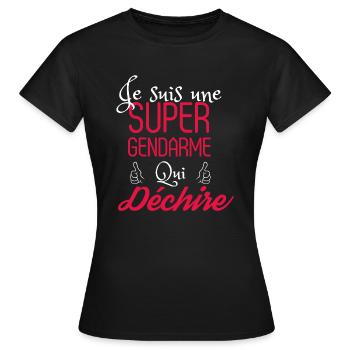 Super gendarme qui déchire - T-shirt Femme - noir - Devant - AI Model Female 172 dark (172cm)