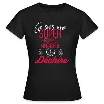 Super Femme Ménagère qui Déchire - T-shirt Femme - noir - Devant - AI Model Female 172 dark (172cm)