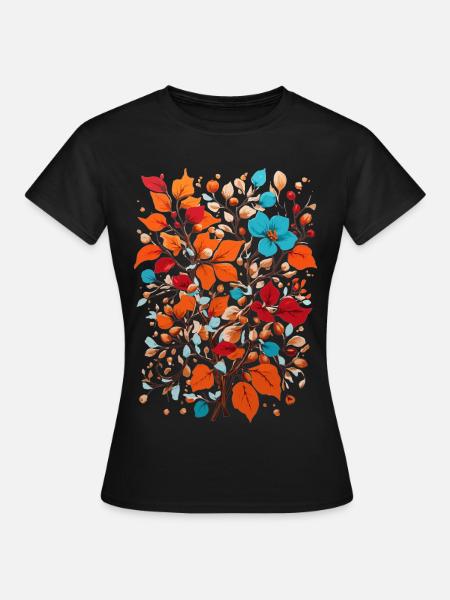 Blumen mit Nüsse - Frauen T-Shirt - Schwarz