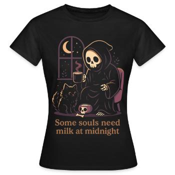 Sensenmann Katze Milch Mitternacht Motiv - Frauen T-Shirt - Schwarz - Vorne - AI Model Female 172 dark (172cm)